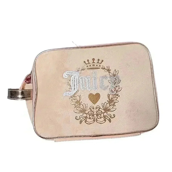 NWT Juicy Couture Large Velour Tan Cream Crown Travel Cosmetic Makeup Case Bag - Picture 9 of 12